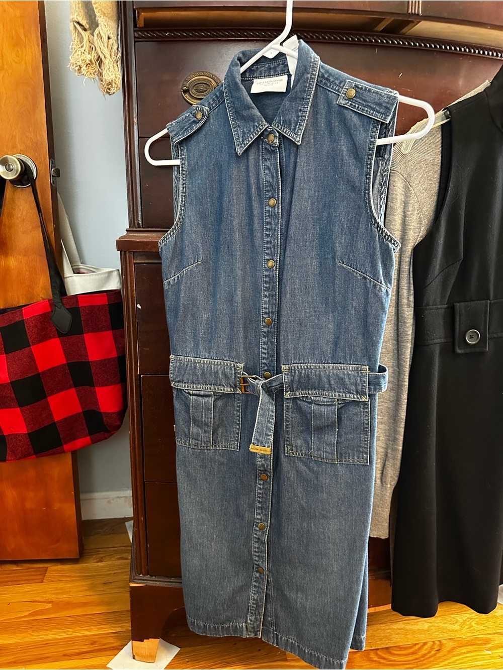 Sleeveless Button-Front Denim Shirt Dress with Belt 2P